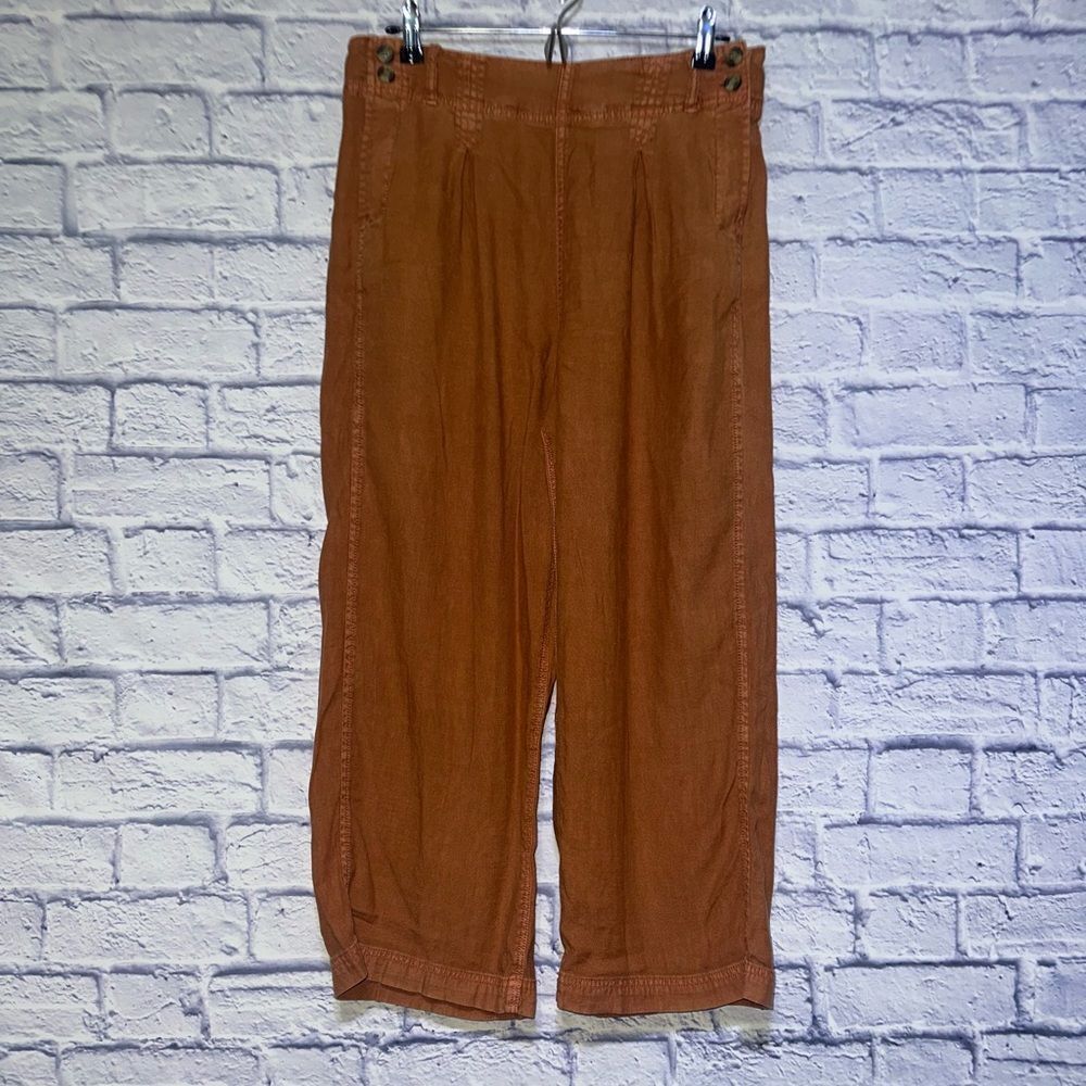 American Eagle Pants Women's 12 Rust Linen Lagenlook Wide Leg Cropped High Waist